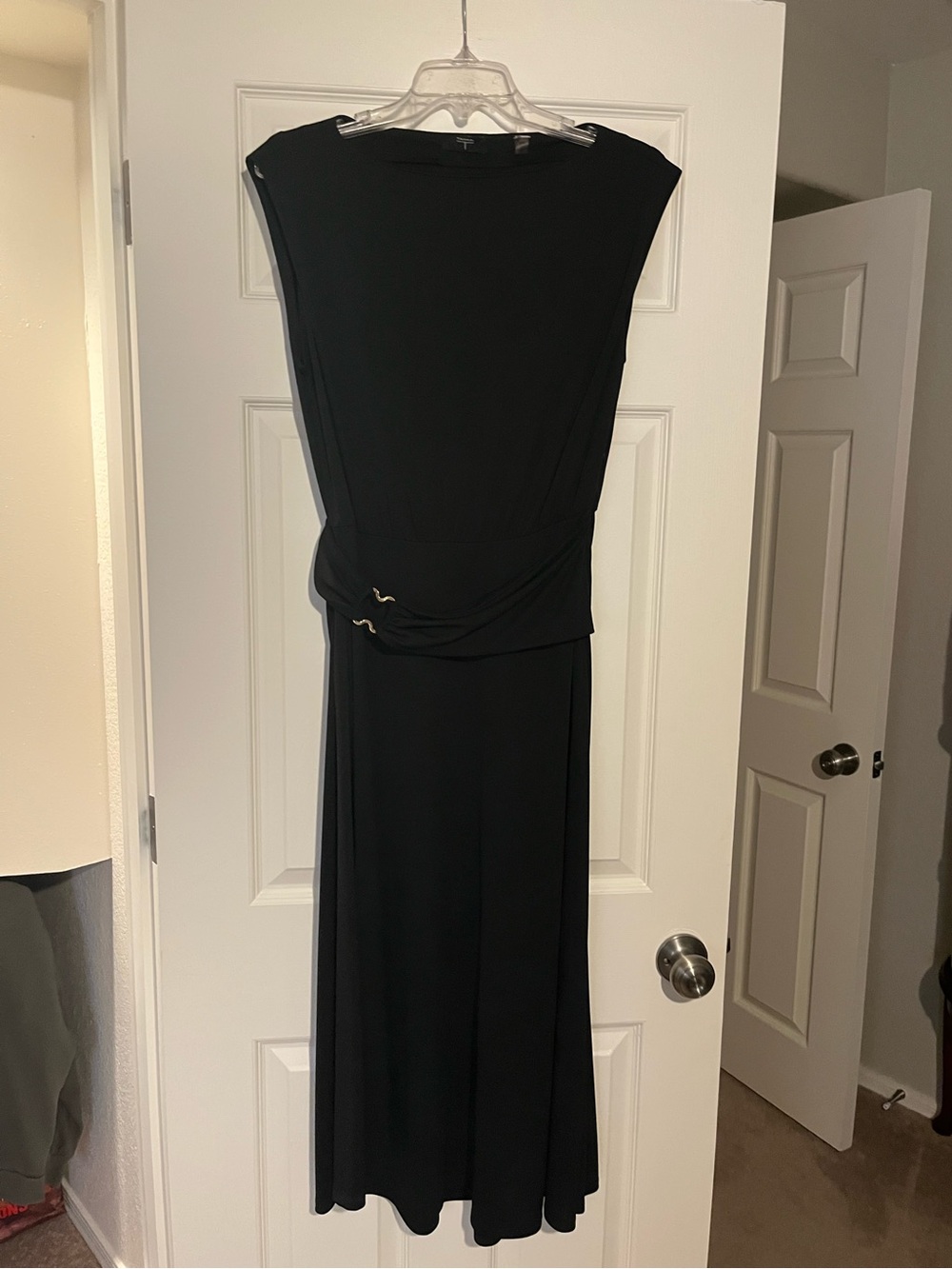 Tahari Black Maxi Dress with Draped Waist